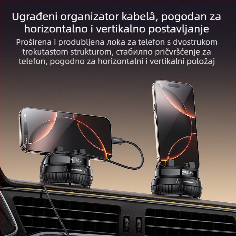Yesido Držač za telefon u automobilu s rotacijom od 360°, nosač na središnju konzolu sa usisnom čašom, višenamjenski