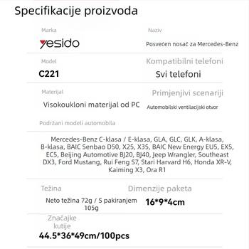 Yesido magnetski držač za mobitel za auto, kružni otvor za ventilaciju, plastična konstrukcija