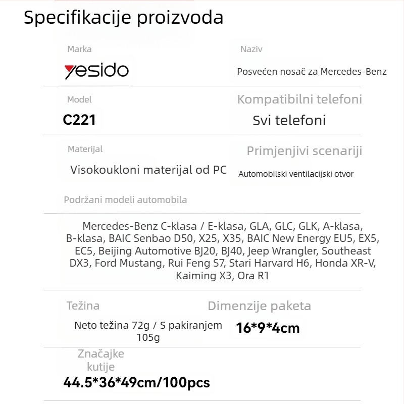 Yesido magnetski držač za mobitel za auto, kružni otvor za ventilaciju, plastična konstrukcija