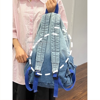 Ženski gradientni denim ruksak, ulični stil, kapacitet 20–35 L, prozračni materijal, zakrivljene naramenice