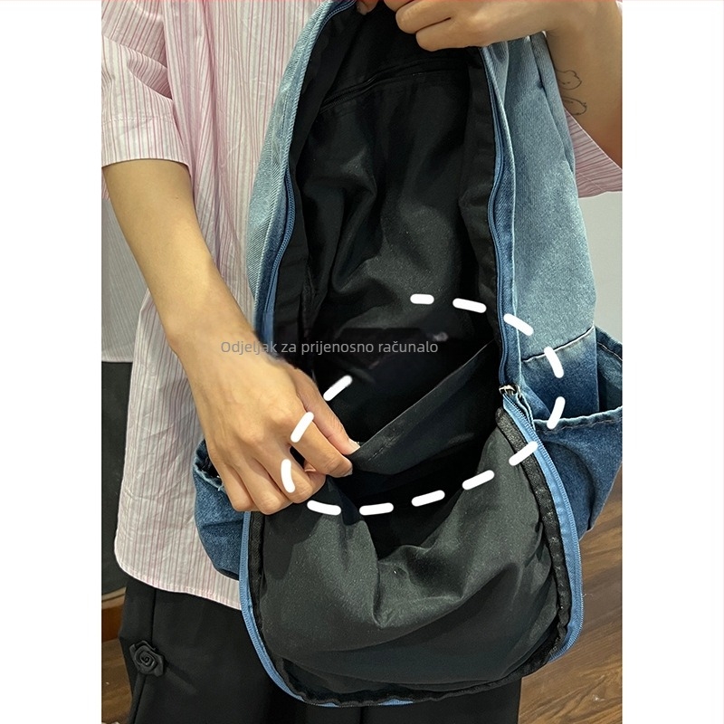 Ženski gradientni denim ruksak, ulični stil, kapacitet 20–35 L, prozračni materijal, zakrivljene naramenice