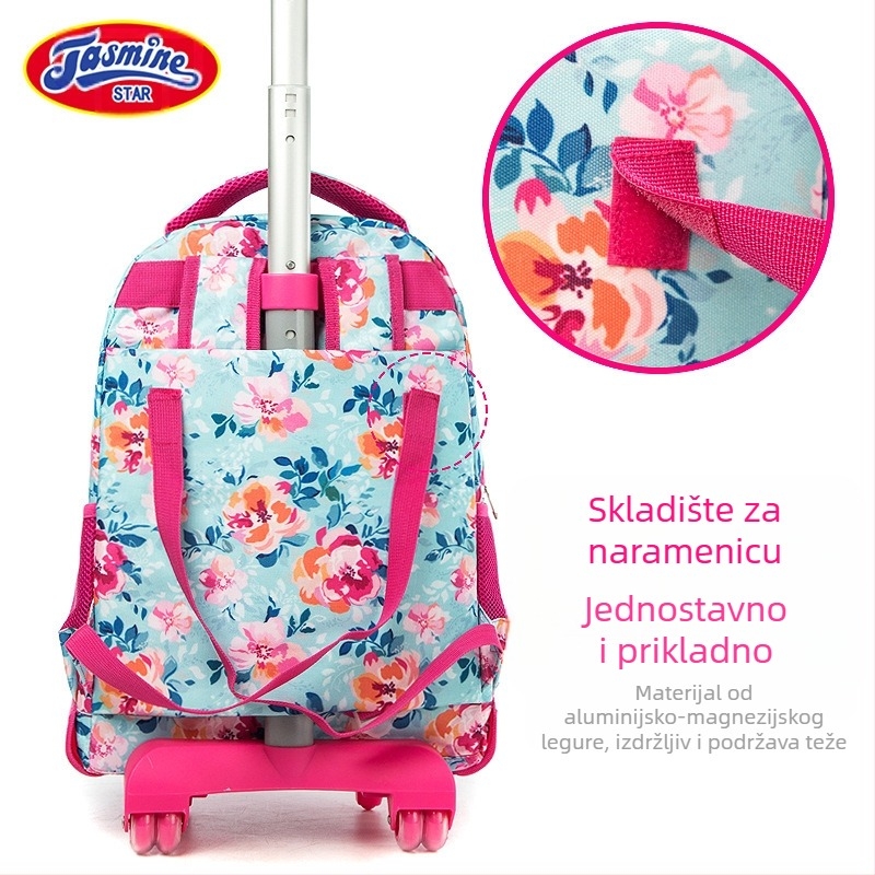 Trokomponentni set školskih torbi s kotačićima za osnovnu školu — Oxford tkanina, cvjetni uzorak, prozračan i olakšava teret