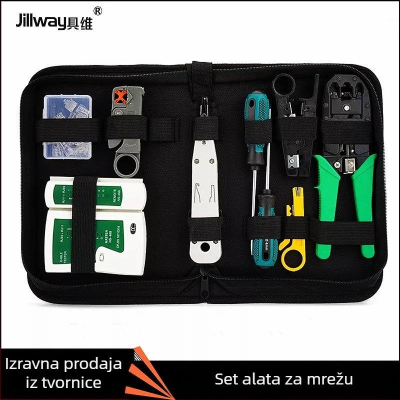 Jillway mrežni set alata s testerom kablova i RJ45 konektorima — alati od ugljične čelika za instalaciju i održavanje mreže