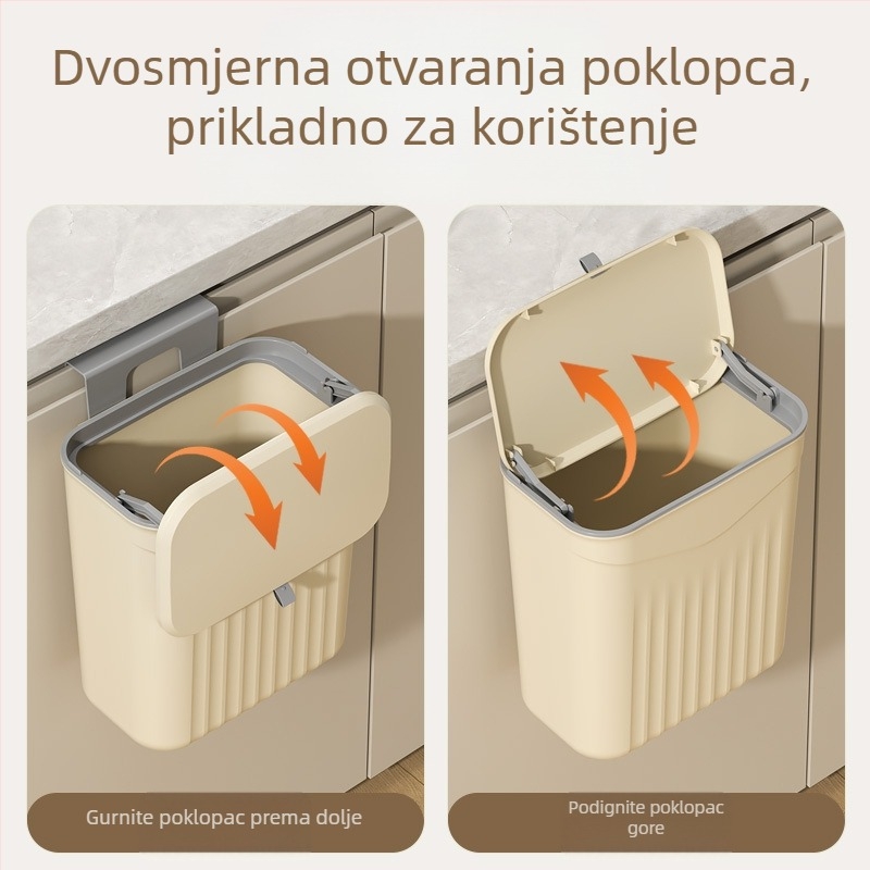 Zidni kuhinjski smećnjak s preklopnim poklopcem, plastični, kapacitet >12 L, kvadratni oblik, kućna uporaba