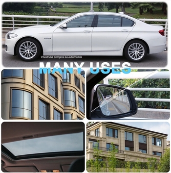 Automobilski prozorski solarni film, PET membrana, debljina 1 mil, izolacija 70–90%, UV zaštita 95%, odvojivo ljepilo