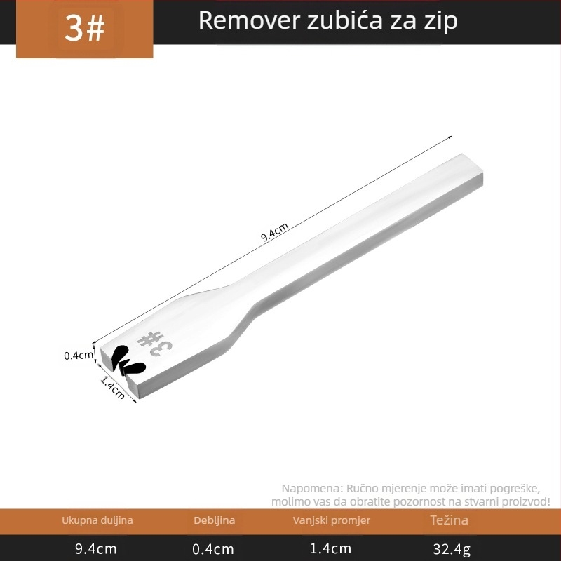 Alat za uklanjanje zuba zipa za kožu, ravna glava, nehrđajući čelik