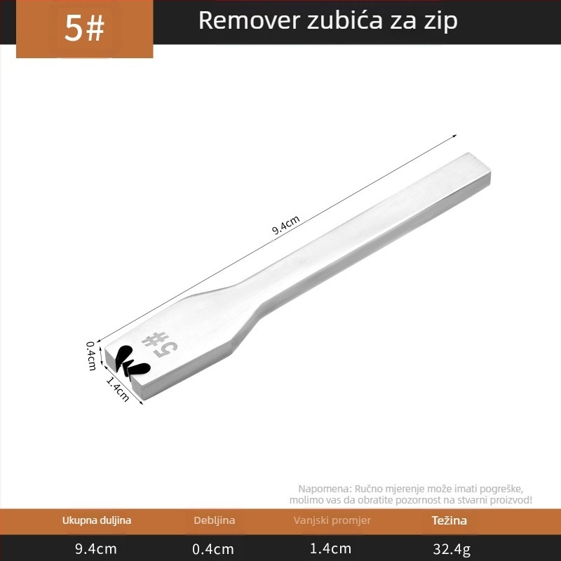 Alat za uklanjanje zuba zipa za kožu, ravna glava, nehrđajući čelik