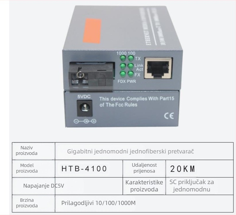 HTB-3100 Optički transceiver — 100 Mbps, Single-Mode, Single-Fiber, GS-03/SFP, 4100