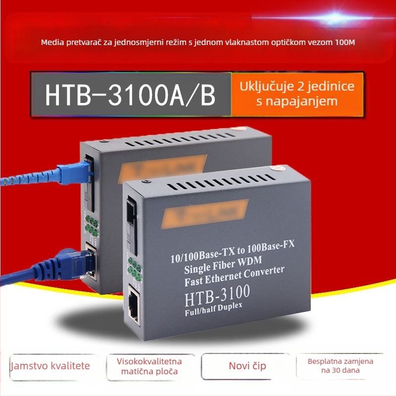 HTB-3100 Optički transceiver — 100 Mbps, Single-Mode, Single-Fiber, GS-03/SFP, 4100