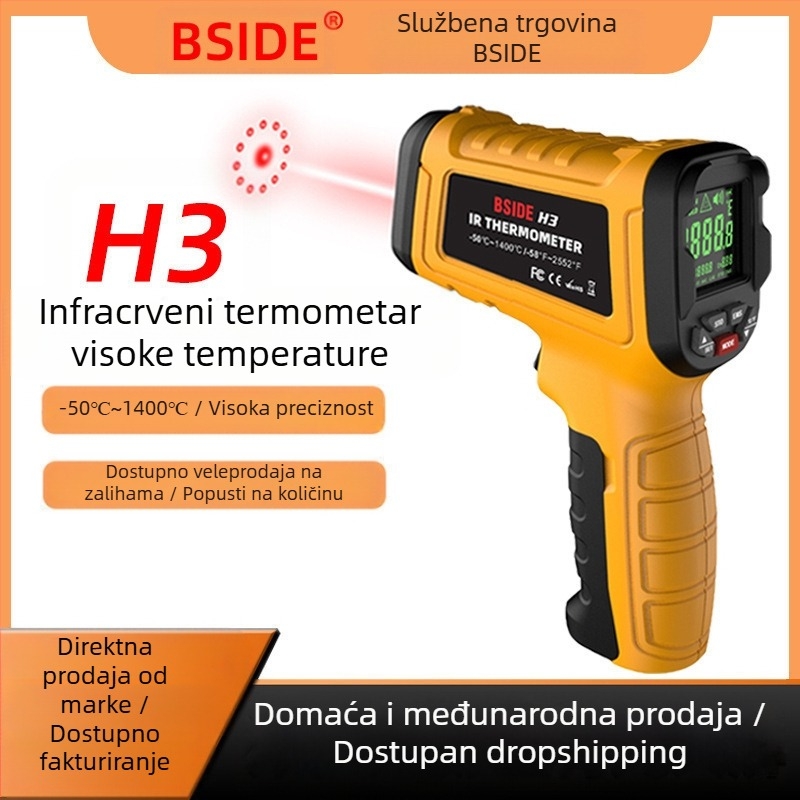 BSIDE H3 infracrveni termometar -50°C do 1400°C za industrijsku i kućnu upotrebu (temperatura ulja i vode)