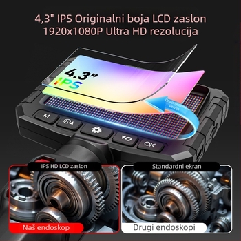 Endoskop s integriranim zaslonom, 360° artikulirajuća sonda za automobilske inspekcije, HD kamera 2 MP, IP67 vodootporan, radna duljina 1000 mm, LED osvjetljenje