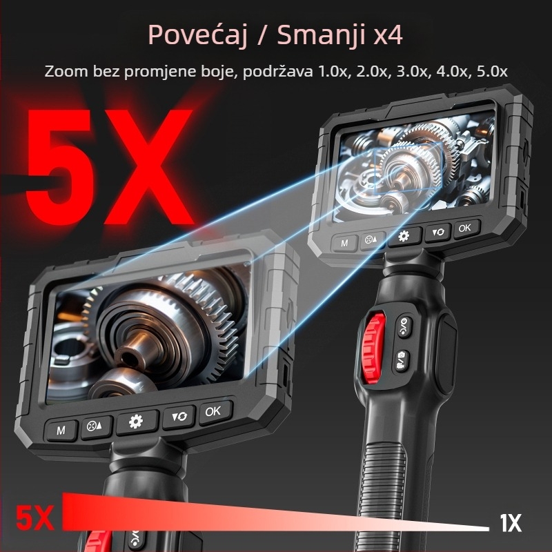 Endoskop s integriranim zaslonom, 360° artikulirajuća sonda za automobilske inspekcije, HD kamera 2 MP, IP67 vodootporan, radna duljina 1000 mm, LED osvjetljenje