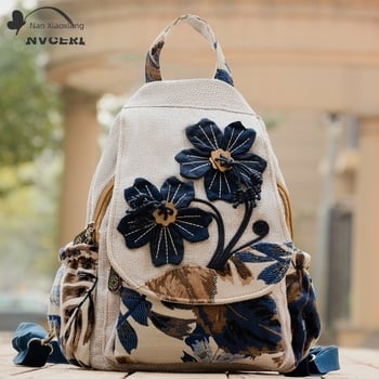 Ruksak u književnom stilu, materijal pamuk i lan, zatvarač, pogodan za rekreativna putovanja