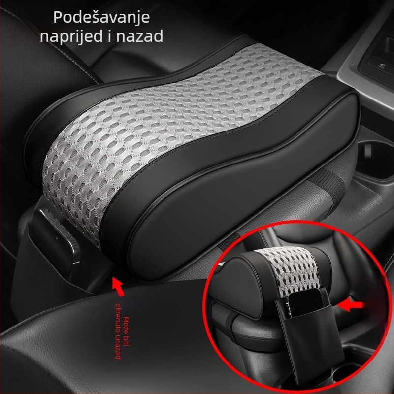 Tengli kožno-mrežasti jastučić za naslon za ruku u automobilu s memorijskom pjenom, središnji jastučić za povećanje visine