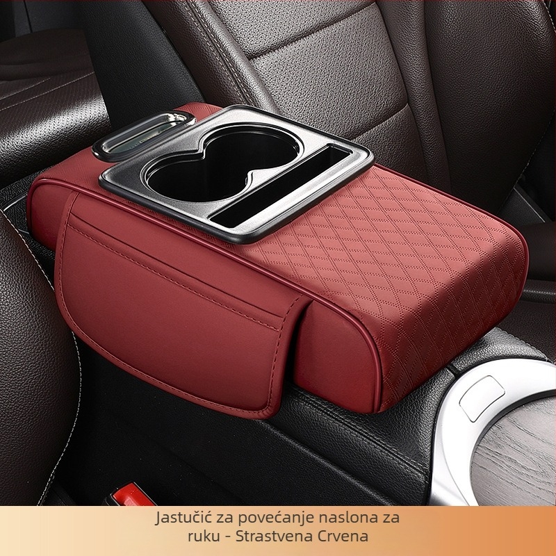 Kožni naslon za ruku automobila s pretinjakom za pohranu i kutijom za maramice; univerzalna prilagodba; brend City Embroidery; bez prilagođavanja.