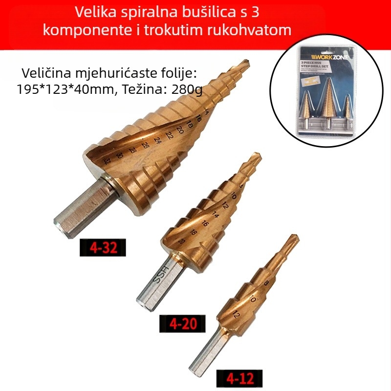 DIYT 5-dijelni set stupanjskih bušilica od visokougljičnog čelika, Pagoda Diamond