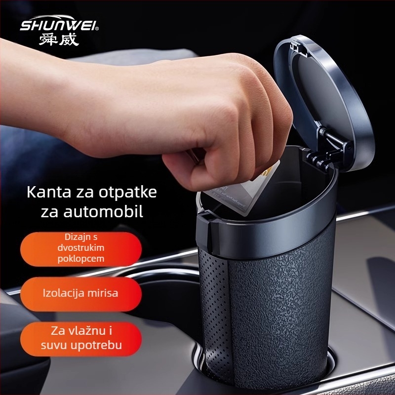 Kanta za smeće za automobil, prenosiva ABS kutija za pohranu s cilindričnim dizajnom, vodootporna i otporna na tlak, moguć print loga