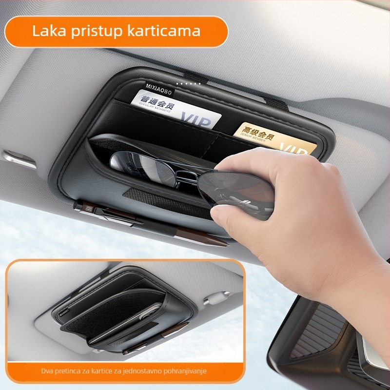 Organizator za automobilsku viziru s držačem za naočale i kartice – PU koža, univerzalna primjena, 3–5 godina trajanja