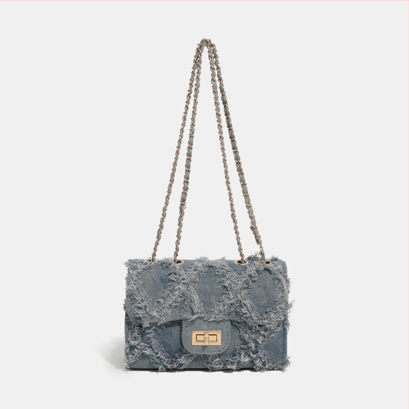 Seth denim patchwork crossbody torba – gradski minimalistički stil, mala kvadratna torba, vodoravni oblik, otvaranje kapicom, unutarnja džep sa zipom
