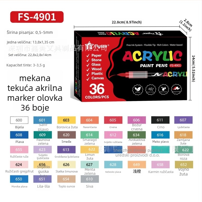 Flysea akrilni marker, miješane boje, OEM marka, neutralni uzorak