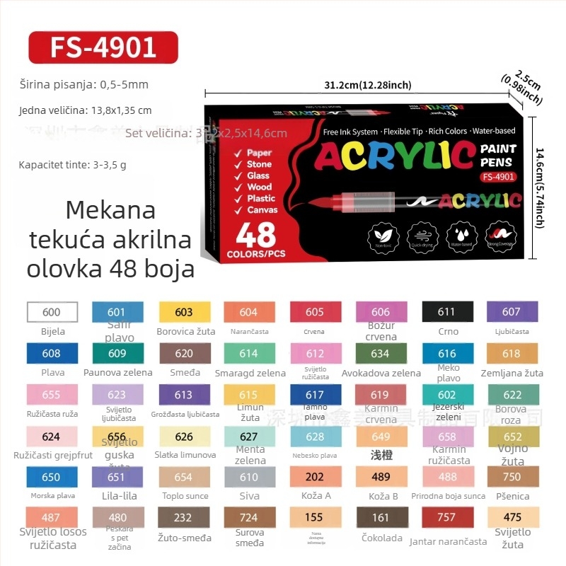 Flysea akrilni marker, miješane boje, OEM marka, neutralni uzorak