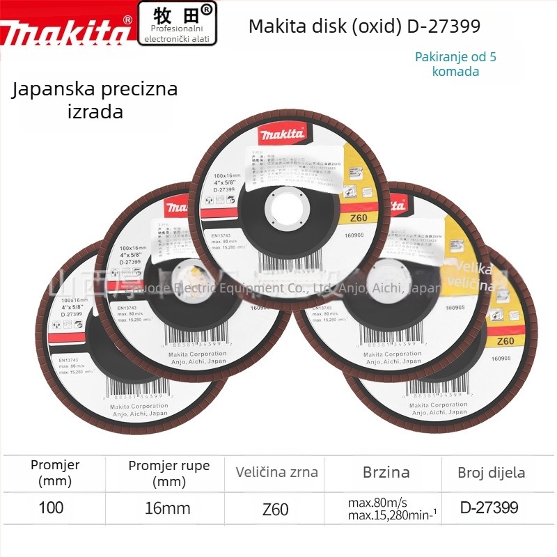 Makita 100 mm abrazivni platneni kotač za kutnu brusilicu – poliranje, maksimalna brzina 80, tvrdoća A