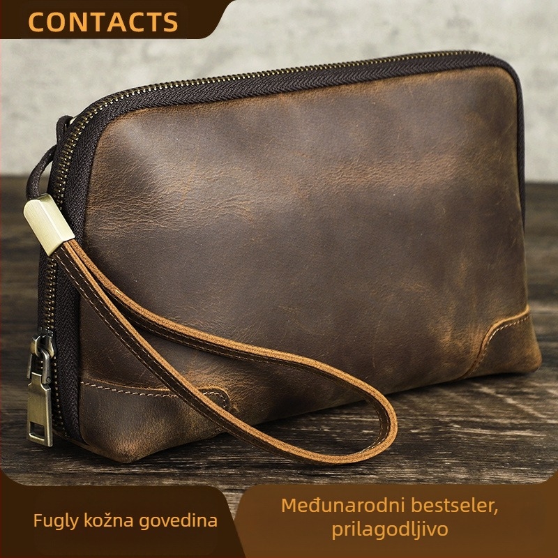 Black Angel Muški kožni clutch s remenom za zglob za pohranu data kabela i Bluetooth slušalica – koža prvog sloja, vodootporna