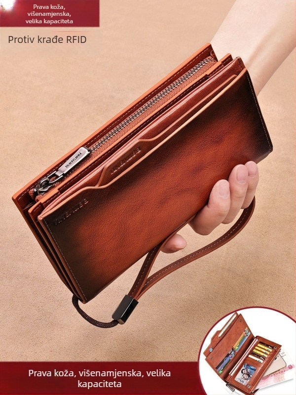 Ban yano Muški novčanik od prave kože, prvi sloj bivlje kože, gradski minimalistički stil, jednobojni uzorak, podstava od poliestera