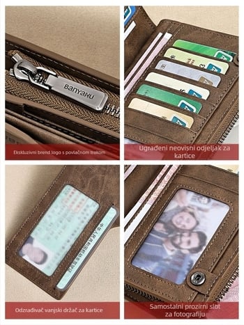 Muški novčanik od prave kože s više kartičnih pretinaca, velik kapacitet, odvojivi pretinac za vozačku dozvolu, gradientni uzorak, urbani minimalistički stil