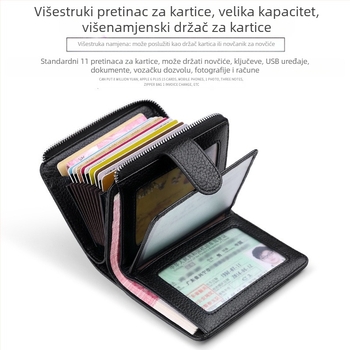 WILLIAMPOLO Unisex Novčanik za kartice od prave kože, sa zipom, Bi-Fold, prostor za vozačku dozvolu