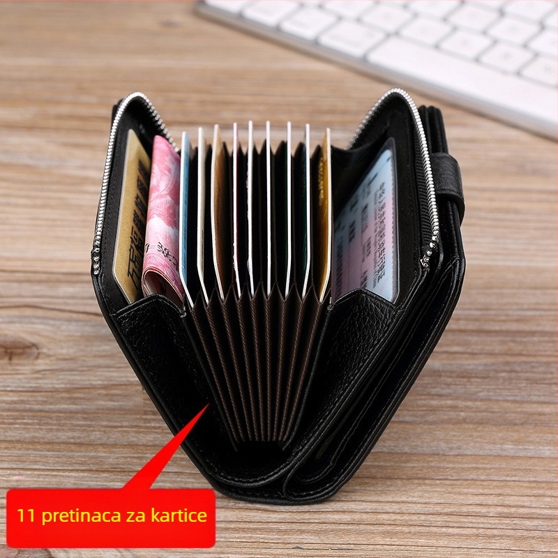 WILLIAMPOLO Unisex Novčanik za kartice od prave kože, sa zipom, Bi-Fold, prostor za vozačku dozvolu