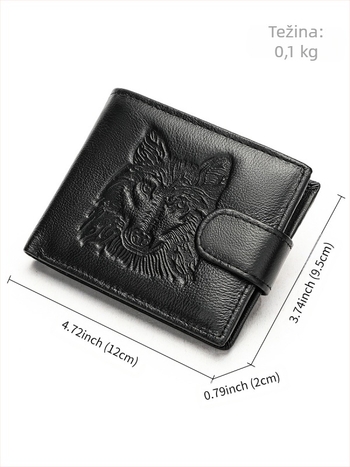 Muški novčanik od prave kože — kratki novčanik s pretincem za kartice, višefunkcionalan, gornji sloj kravlje kože, ulični stil