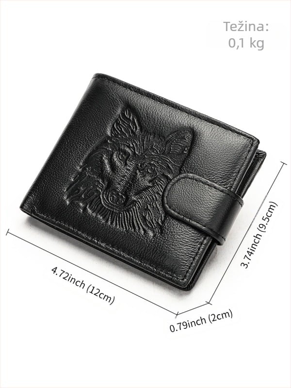 Muški novčanik od prave kože — kratki novčanik s pretincem za kartice, višefunkcionalan, gornji sloj kravlje kože, ulični stil