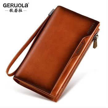 GERUOLA muški dugi kožni novčanik, anti-theft, prvi sloj teleće kože, podstava od poliestera