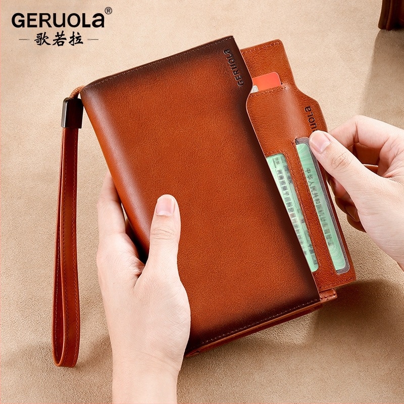 GERUOLA muški dugi kožni novčanik, anti-theft, prvi sloj teleće kože, podstava od poliestera