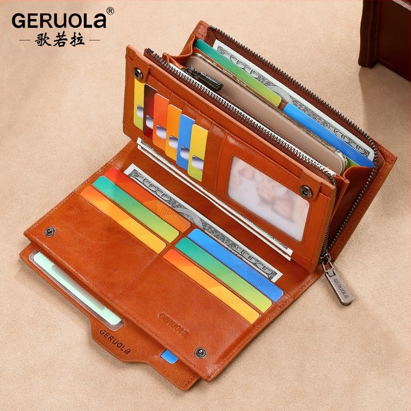 GERUOLA muški dugi kožni novčanik, anti-theft, prvi sloj teleće kože, podstava od poliestera