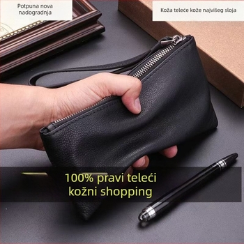 Muška clutch torbica od prave kože, koža prvog sloja teleće, za poslovna putovanja, zaštita od krađe i otpornost na habanje.