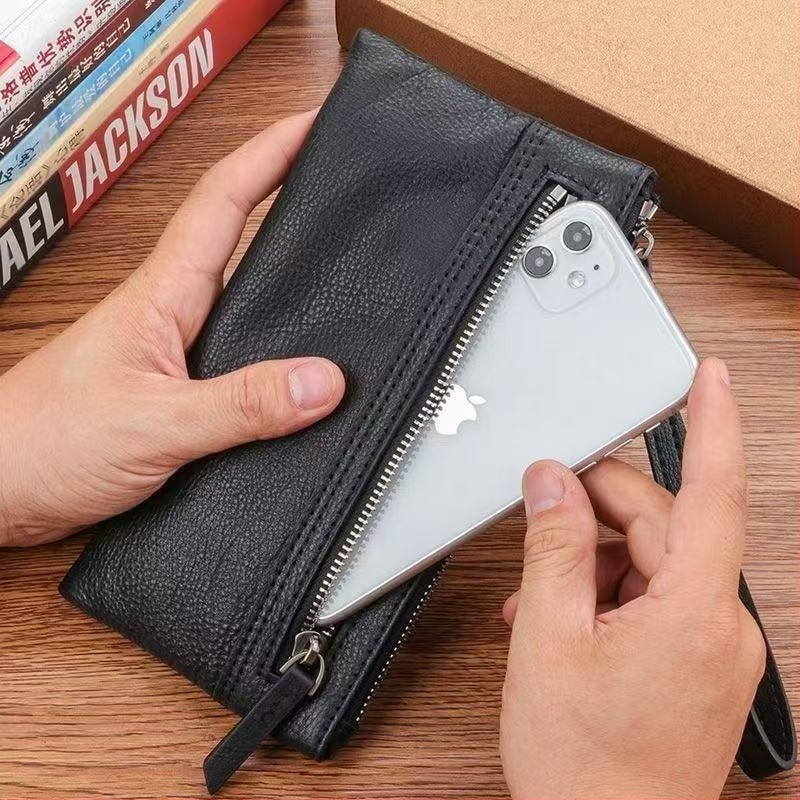 Muška clutch torbica od prave kože, koža prvog sloja teleće, za poslovna putovanja, zaštita od krađe i otpornost na habanje.