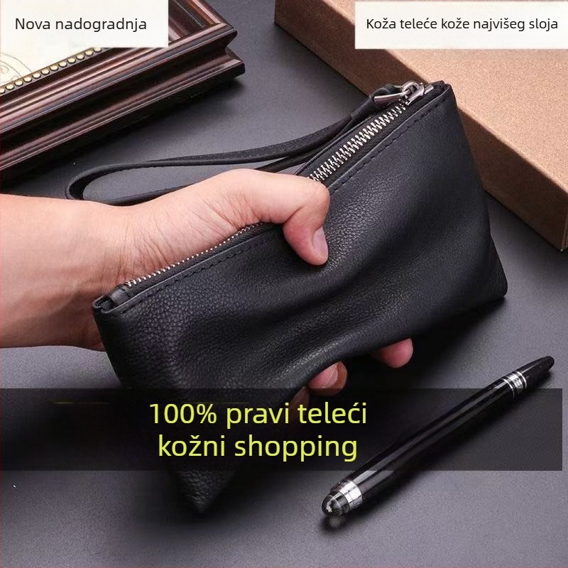 Muška clutch torbica od prave kože, koža prvog sloja teleće, za poslovna putovanja, zaštita od krađe i otpornost na habanje.