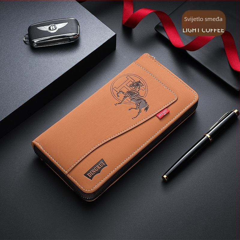 Muški novčanik od PU kože sa zatvaračem, držač kartica s motivom životinja i džepom za kovance, podstava od poliestera, proljeće 2025 izdanje, za svakodnevnu upotrebu