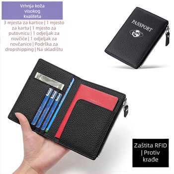 Držač za putovnicu i osobnu iskaznicu od prave kože s RFID zaštitom – Litchi tekstura, prva sloj teleće kože, ultralak, otporan na habanje