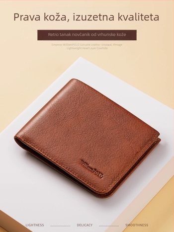 King Paul novčanik od prave kože, prvi sloj goveđe kože, RFID zaštita, poslovni stil, jednobojan