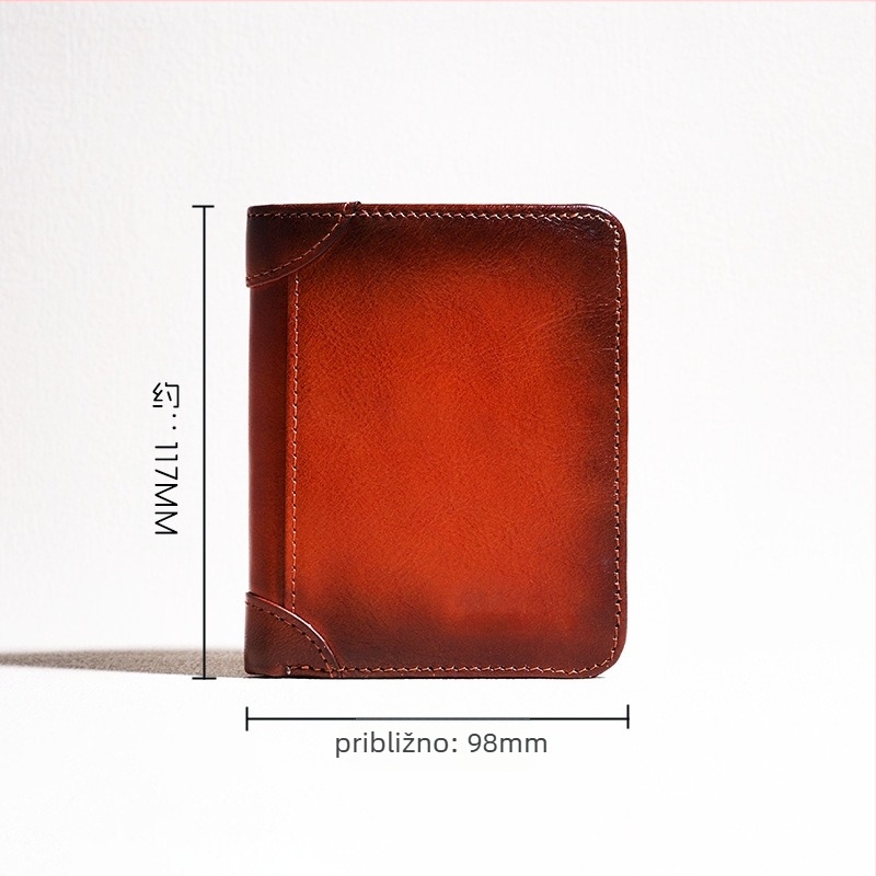 Muški novčanik od prave kože, prvi sloj teleće kože, kompaktni trodijelni dizajn s džepićima za kartice, podstava od poliestera