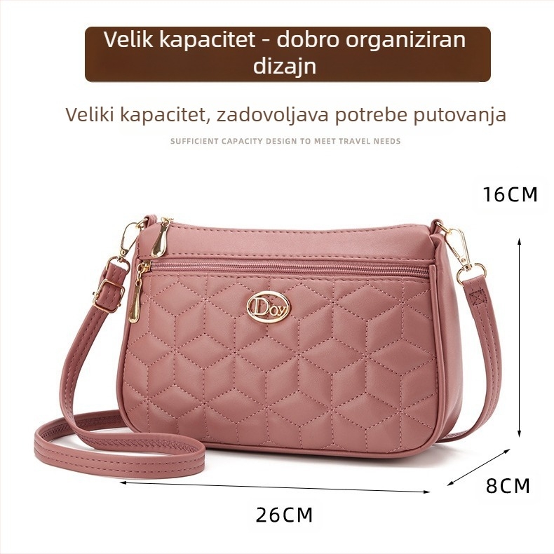 PU crossbody torba, kvadratnog dizajna, vodoravnog oblika, zatvarač, poliester podstava