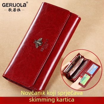 Ženska duga kožna novčana torbica s više kartičnih pretinaca i integriranim klipsom za novac, GRL-Q05, Song Ruola