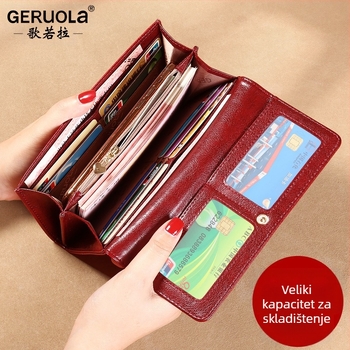 Ženska duga kožna novčana torbica s više kartičnih pretinaca i integriranim klipsom za novac, GRL-Q05, Song Ruola