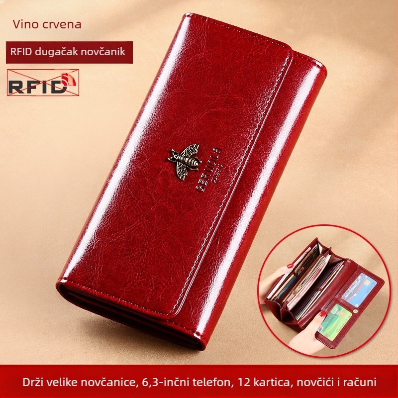 Ženska duga kožna novčana torbica s više kartičnih pretinaca i integriranim klipsom za novac, GRL-Q05, Song Ruola