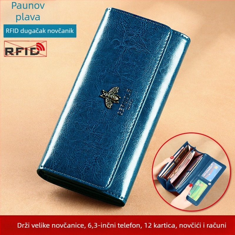 Ženska duga kožna novčana torbica s više kartičnih pretinaca i integriranim klipsom za novac, GRL-Q05, Song Ruola