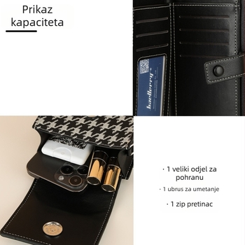 Baellerry ženska torbica za mobitel od PU kože, stražnji pretinac za kartice, uspravna magnetska kopča, unutarnji pretinac sa zatvaračem, uspravni kvadratni oblik, uzorak houndstooth