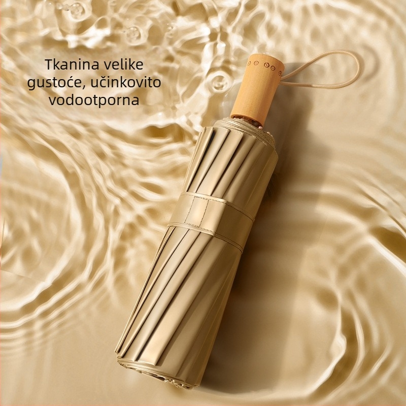 Kišobran s tri sekcije, 16 rebara, drvena drška, 210T platno, UPF preko 50, ručno otvaranje, japanski retro stil